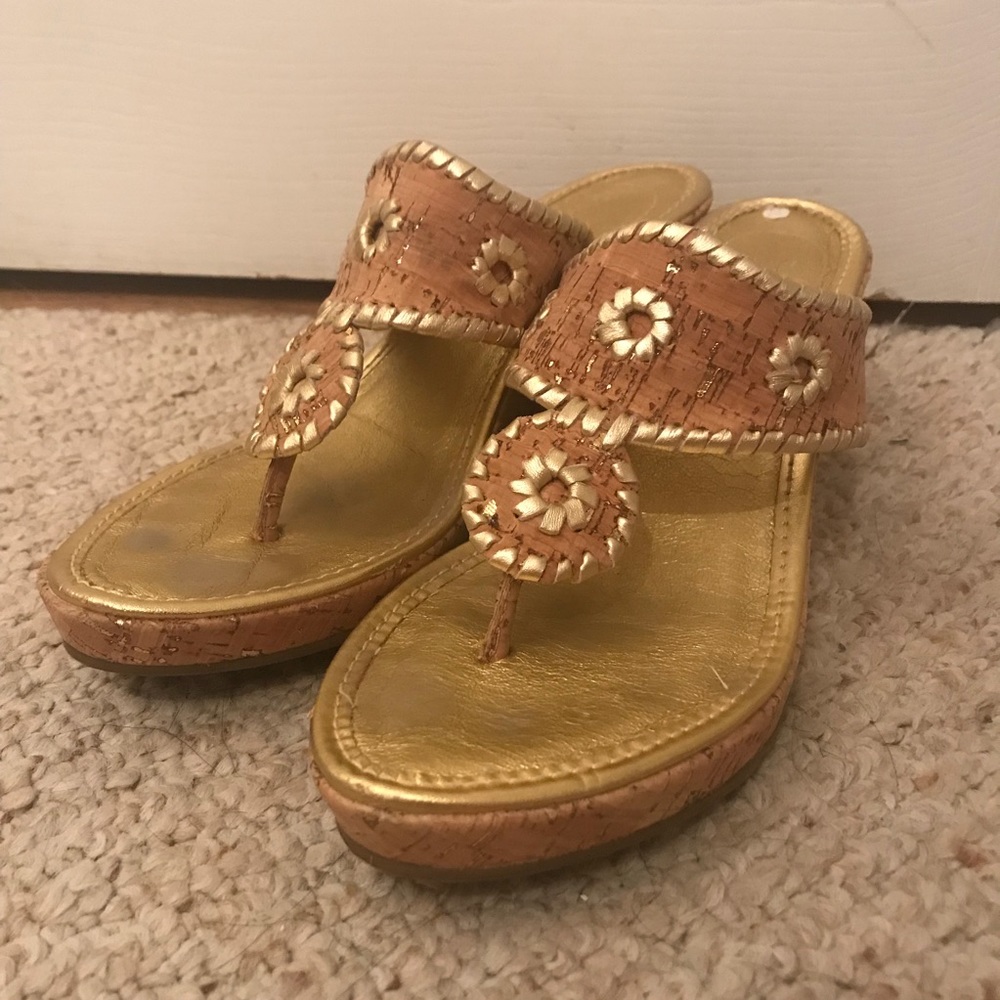 JACK ROGERS GOLD&BAMBOO WEDGE SANDALS